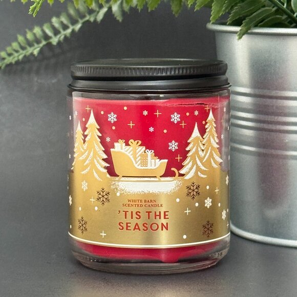 BBW 'Tis The Season White Barn Bath & Body Works Mason Jar Single Wick Candle - Picture 1 of 10